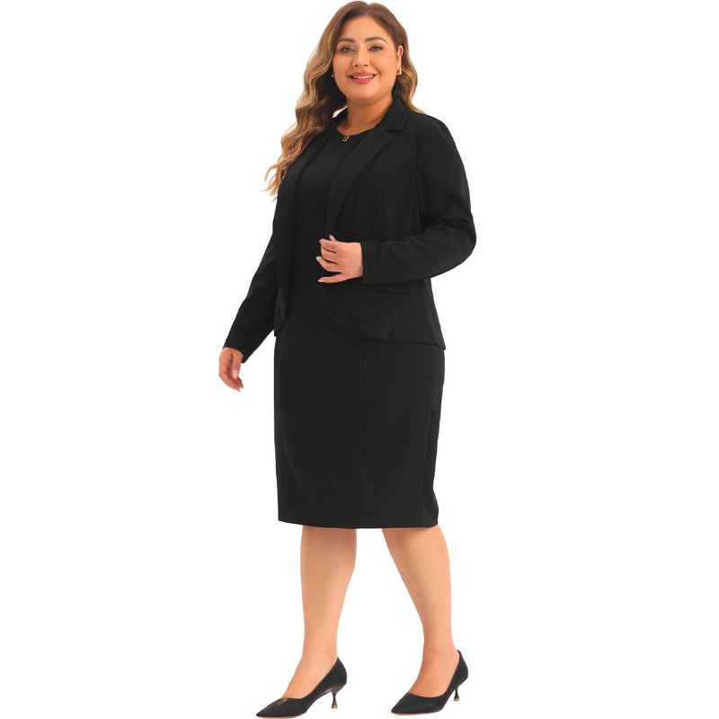 Agnes Orinda Women's Plus Size Two Piece Business Casual Outfits Blazer Jacket and Sleeveless Bodycon Dress, 3 of 6