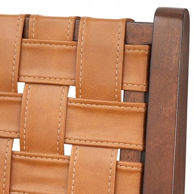 Rustic Brown Faux Leather and Wood Mid-Century Modern Accent Chair