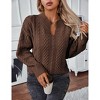 Coolmee Women Vintage V Neck Open Long Sleeve Loose Cable Knit Pullover Sweater - 2 of 4
