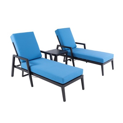 UNISOAR 3PC Outdoor Aluminum Patio Furniture Chaise Lounge Set, 2 Chaise & 1 End Table with Modern Tapered Feet,Pneumatic Adjustable Backrest