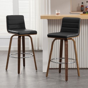 Bekrvio 26"/29" Swivel Bar Stools Set of 1/2/3/4, Faux Leather Upholstered Counter Chairs with Wood Legs, Mid-Century Seating for Kitchen Island - 1 of 4