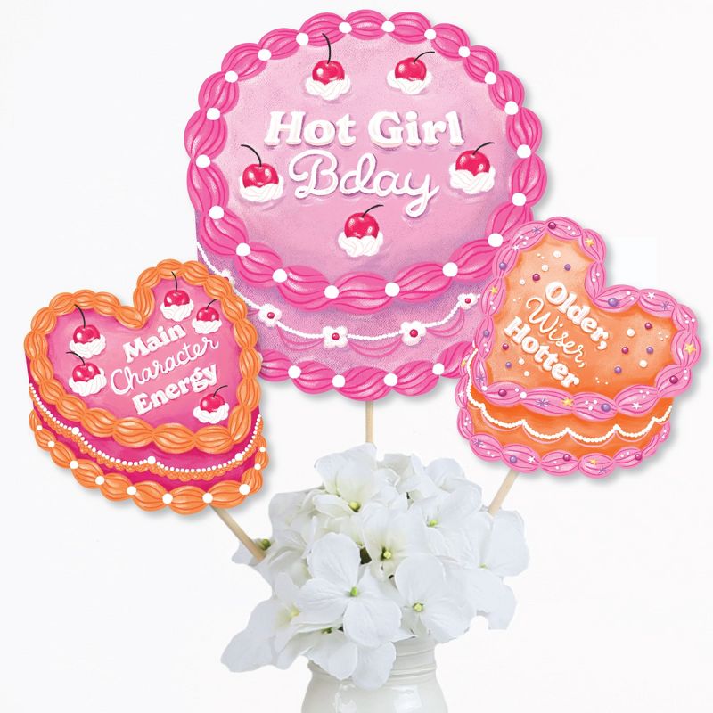 Big Dot of Happiness Hot Girl Bday - Vintage Cake Birthday Party Centerpiece Sticks - Table Toppers - Set of 15, 5 of 9