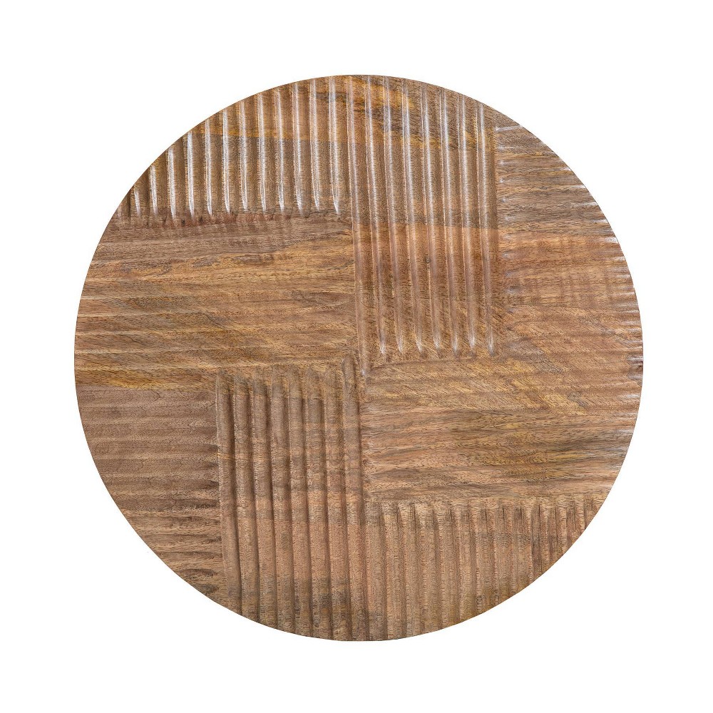 Condition photo showing Good Condition for brewster 20" izzy natural wood wall art: textured geometric carved decor, hardwood frame, dry dust care