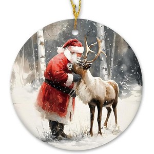 Lomsoe Christmas Santa Reindeer Ceramic Ornament Gift Rustic Winter Santa Claus Reindeer Decor Hanging Ornaments Xmas Tree Winter Xmas Tree Decor - 1 of 1
