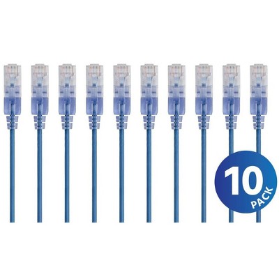 Monoprice Cat6A Ethernet Network Patch Cable - 50 Feet - Blue | 10-Pack, 10G - SlimRun Series