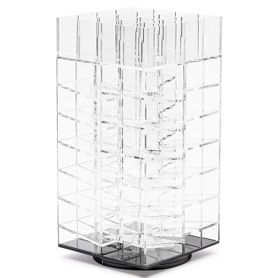 Glamlily Acrylic Lipstick Tower, 360 Degree Rotating Cosmetic Organizer with 64 Slots (4.5 x 9.5 In)