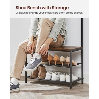VASAGLE Industrial Hall Tree with Bench and Shoe Storage