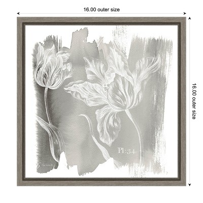 Gray Floral Canvas Print with Wooden Frame, 16 x 16 inches