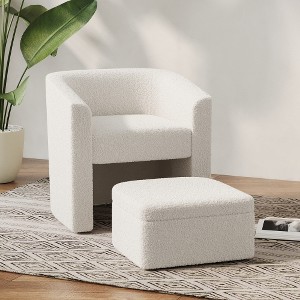 LIVAREEmlen White Sofa Chair One Set,Hair, Single Sofa Chair,Footstool with Storage,Suitable for Bedroom/Office/Reading Space,Cream White - 1 of 4