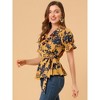 INSPIRE CHIC Women's Floral V Neck Tie Waist Belted Ruffle Wrap Shirt 2 Pcs - 4 of 4