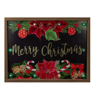 Northlight Lighted "Merry Christmas" Poinsettias Wood Framed Christmas Plaque - 15.75" - 1 of 3