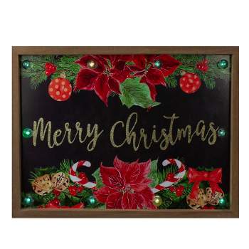 Northlight 15.75" Brown "Merry Christmas" with Poinsettias Wooden Christmas Plaque