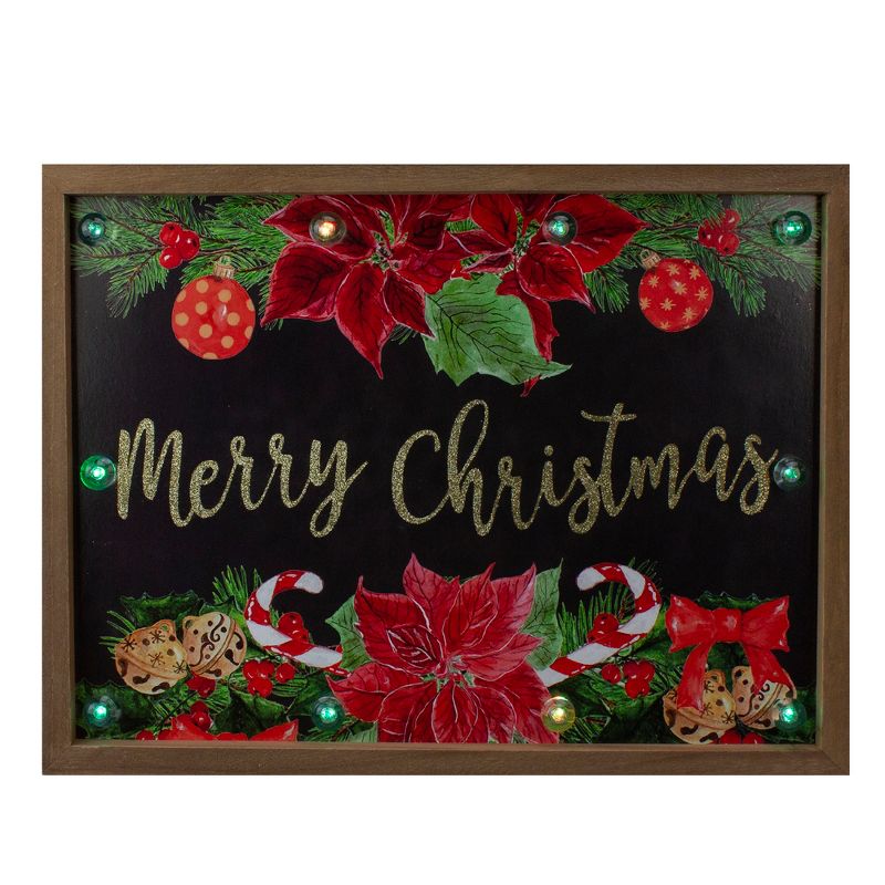 Northlight 15.75" Brown "Merry Christmas" with Poinsettias Wooden Christmas Plaque, 1 of 4