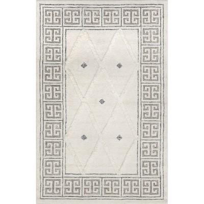 Nuloom Enya Geometric 5x8 Wool Indoor Area Rug for Living Room Bedroom Dining Room Kitchen, Ivory