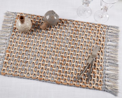 Gray and Natural Jute Cotton Woven Placemats, Set of 4