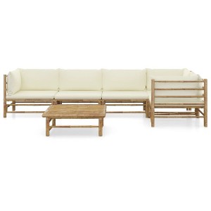 vidaXL Modern Lounge Set Built with Bamboo Material, Includes Cream White Cushions and Lightweight Frame Ideal for Patio - Outdoor Furniture - 1 of 4