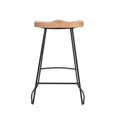 Sleek Black 21.7" Backless Wood & Metal Counter Stool