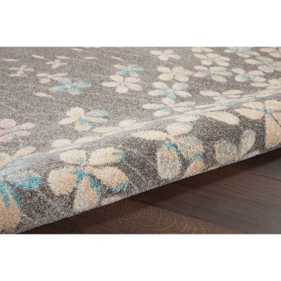 Elysian Blooms Easy-Care Grey/Beige Floral Area Rug 5' x 7'