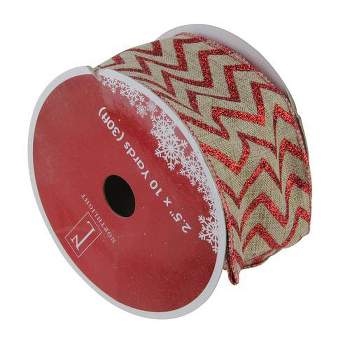 Northlight Red and Beige Chevron Wired Christmas Craft Ribbon 2.5" x 10 Yards