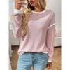 Coolmee Women's Sweaters Crewneck Long Sleeve Tops Color Block Ribbed Trim Fashion Sweaters - 2 of 4