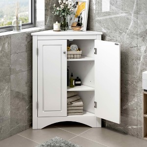 MAYEERTY White Triangle Bathroom Cabinet Adjustable Shelves Freestanding Floor Cabinet - 1 of 4
