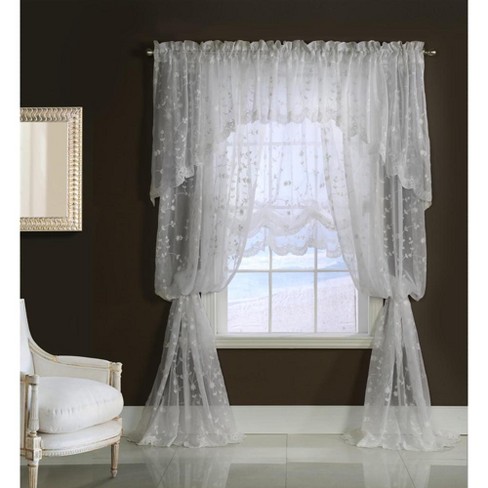 Commonwealth Habitat Grandeur Deep Scalloped Embroidery Pole Top Window Panel, White - image 1 of 3