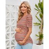 Women's Maternity Shirts Pregnancy Casual Floral Printed Tops Puff Short Sleeve Striped Ruched Side Tunic Top - 4 of 4