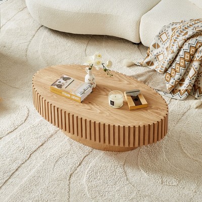 TOAOTBNBO Small Center Tables with Small Footprint, Mid-century Coffee Table with Sturdy Pedestal Base, Modern Coffee Table for Home, Natural Ash