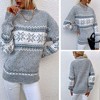BLUEMING Womens Casual Snow Print Knitted Retro Pullover Sweaters Turtleneck Long Sleeve Crew Neck Jumper Tops - 4 of 4
