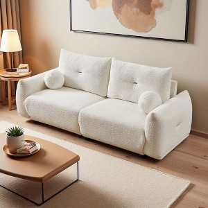 90" Lamb's Wool 2-Seater Cushion Sofa with 2 Cushions - 1 of 4