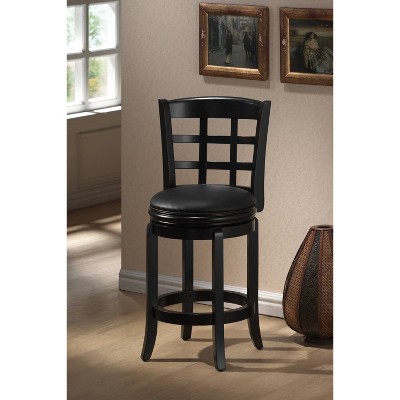 Kyoto Grid-Back Swivel Counter Stool in Sleek Black Leather