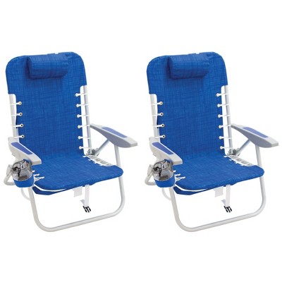 Rio Brands Portable Lightweight Aluminum Frame 4 Position Lace Up Folding Backpack Beach Lawn Patio Lounge Chair Blue 2 Pack Target