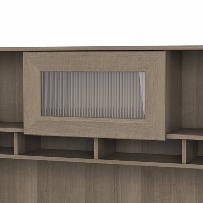 Ash Gray Transitional 60W Desk Hutch with Fluted Glass Door