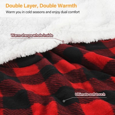 Red Check Sherpa Fleece Wearable Blanket with Sleeves