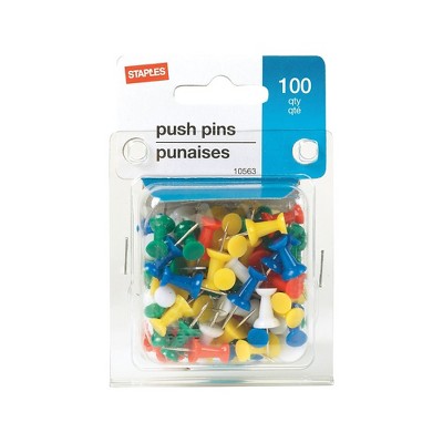 Staples Push Pins Assorted Colors 100/Pack 10563-CC