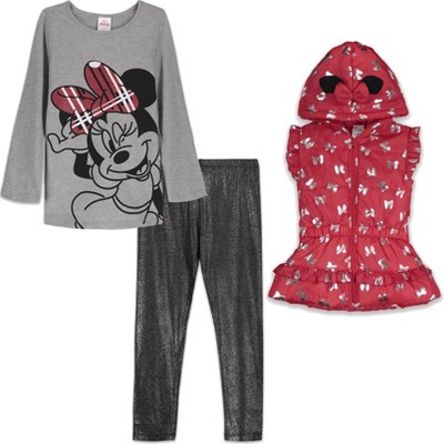 Mickey Mouse & Friends Minnie Mouse Girls Vest Graphic T-Shirt and Leggings 3 Piece Outfit Set 