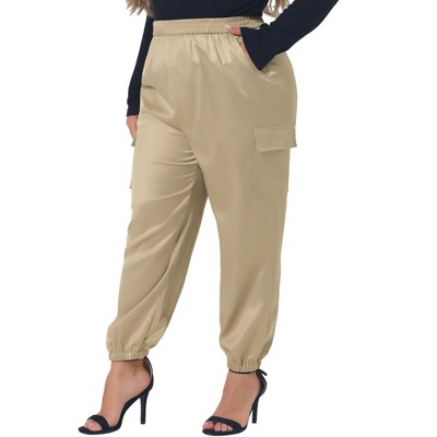 Agnes Orinda Women's Plus Size Satin Elastic Waist Athleisure Ankle Length Casual Jogger Pants