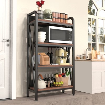QingMoon 4-Tier Storage Shelf, Utility Organizer Rack with X Designed Metal Support and Adjustable Shelf, Load Capacity 240 lbs for Pantry and Closet