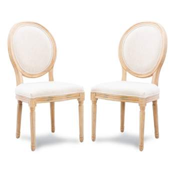 Set of 2 Manchester Upholstered Oval Back Chairs Natural - Linon
