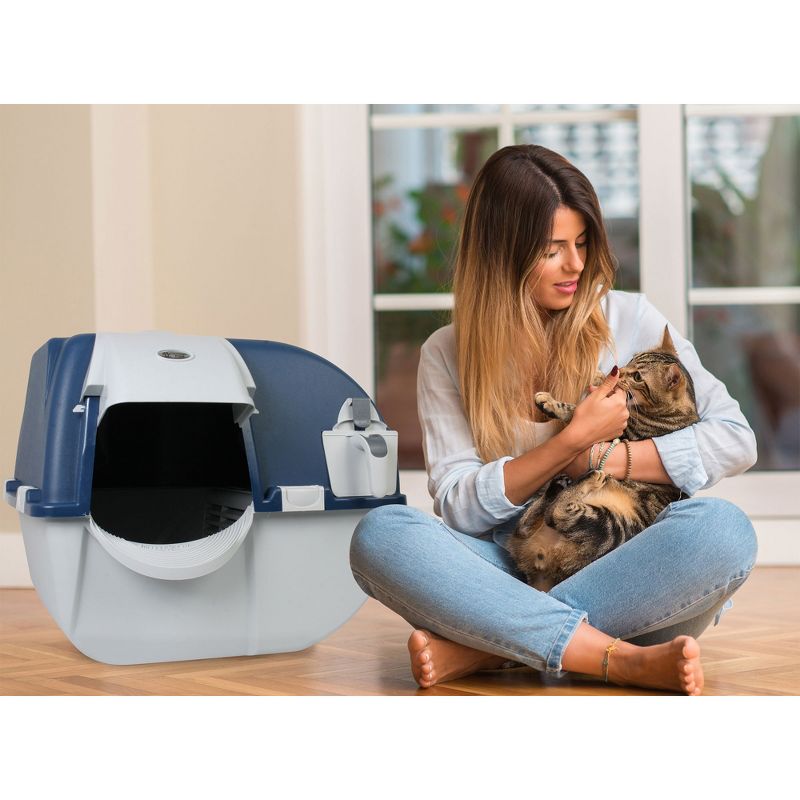 Omega Paw Roll N Clean Complete Self Cleaning Litter Box with New Bag System, Litter Step, Sifting Grate, and Pullout Waste Tray with 100 Bags, Blue, 6 of 8