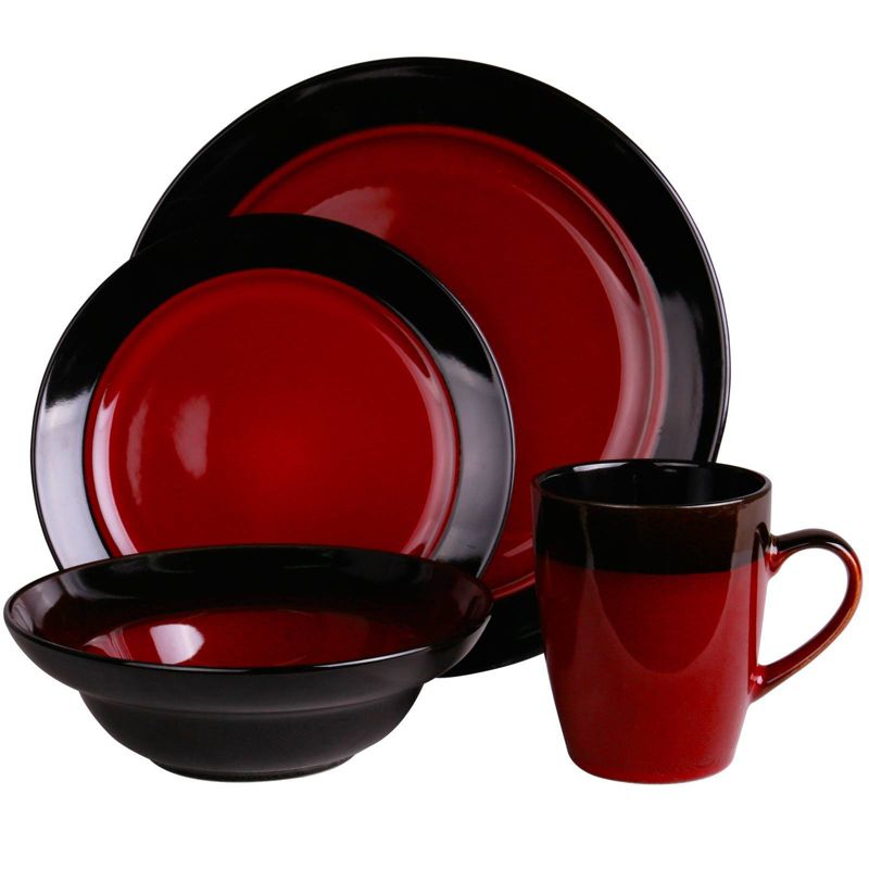 16pc Stoneware Modern Living Dinnerware Set Red - Elama, 2 of 5