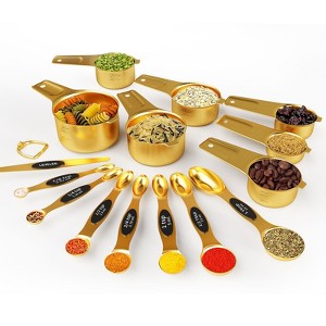 SUGIFT 15 Piece Gold Measuring Cups and Spoons Set Magnetic Nesting Dual Sided Design 18/8 Stainless Steel with Leveler for Dry and Liquid - 1 of 4