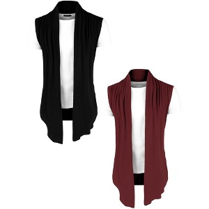 Lars Amadeus Men's Solid Ruffle Shawl Collar Cardigan Vest 2 Packs - 1 of 4