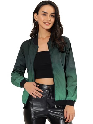 Allegra K Women's Casual Lightweight Zip-up Bomber Jacket With Pockets  Gradient Green Medium : Target