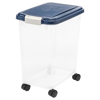 Photo 1 of **MISSING WHEELS**   IRIS Airtight Pet Food Storage Container, Clear/Navy, 33-qt