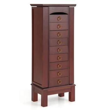 Tangkula 9 Drawers Storage Box Chest Stand Amior Jewelry Cabinet Necklace Holder Brown