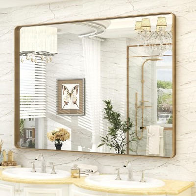 KIOTEE Rectangular Aluminum Alloy Framed and Tempered Glass Wall Bathroom Vanity Mirror in Matte Black