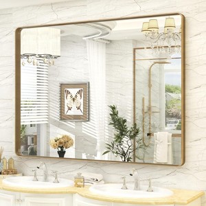 KIOTEE Rectangular Aluminum Alloy Framed and Tempered Glass Wall Bathroom Vanity Mirror in Matte Black - 1 of 4