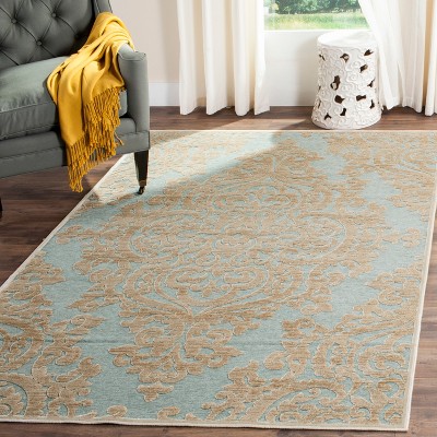 Stone and Aqua Rectangular Wool and Viscose Area Rug
