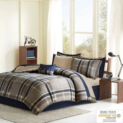 NicBex 9 Piece Polyester Queen Plaid Printed Bed Set with Bed Sheets,Comfort Sheets Set for Bedroom